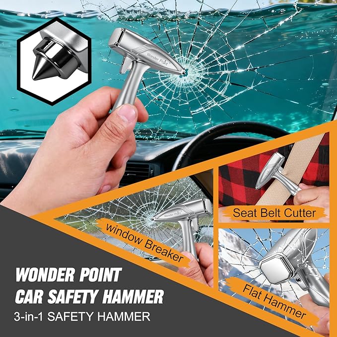 Car Window Breaker, Automotive Safety Hammer With Seatbelt Cutter, 3-in-1 Emergecy Escape Tool Car Metal Window Breaker Seatb