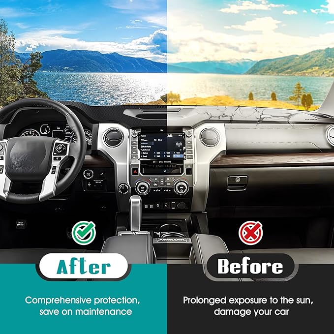 FIILINES Dash Cover for 2014-2021 Toyota Tundra, Dashboard Mat Accessories Dash Cover Sunshade Nonslip Mesh Protector No Glar