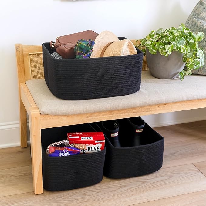 NaturalCozy Storage Baskets 16.8”x13”x7.6” Cotton Rope Woven Baskets for Organizing 3-Pack | Toy Storage Bins | Basket for Sh