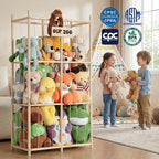 LAMU Stuffed Animal Storage, Wooden Zoo Stuffed Animal Holder with Elastic Cords, Space Save Plush Toy Cage, Double Capacity 