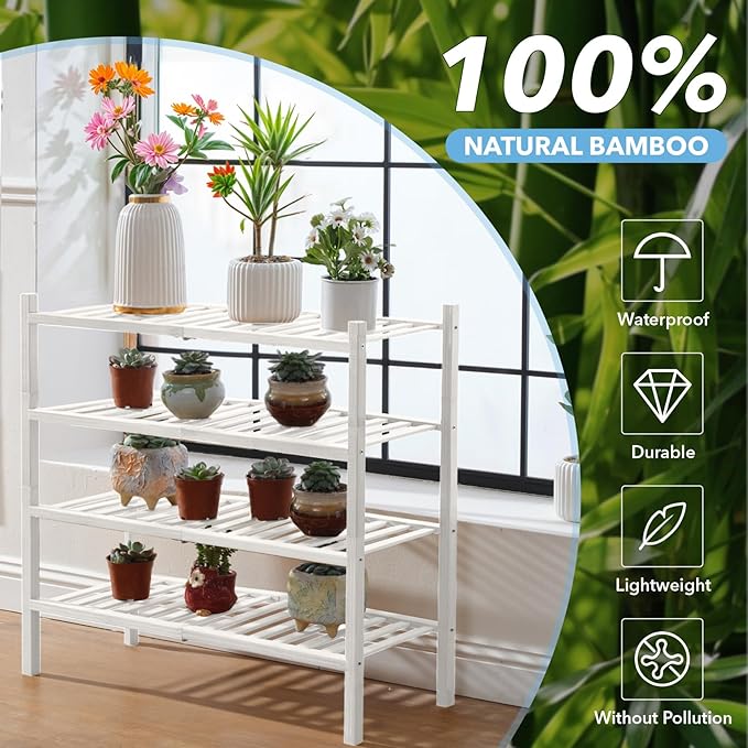 4 Tier Bamboo Shoe Rack Storage Organizer for Closet, Multifunctional Stackable Free Standing Shoe Shelf Organizer for Small 