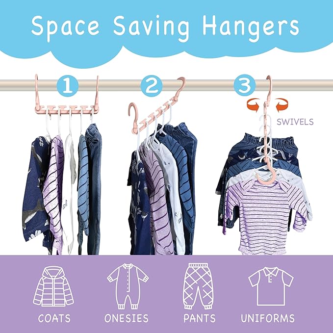 Wonder Hanger Max 10-Pack Space Saving Hangers, Reinforced Hooks Swivels 360°, Cascading Hanger, Teens, College Dorms, Kids &