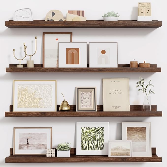 Fun Memories Picture Ledge Shelf - 30 Inches Floating Shelves Set of 4 - Floating Shelves with Lip for Storage - Wood Bookshe