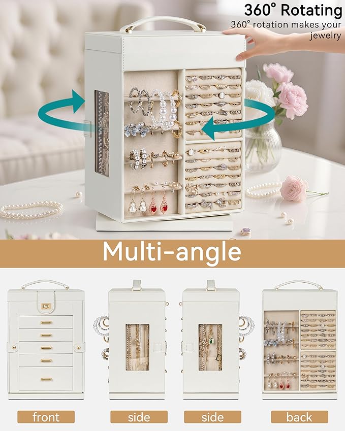 AKOZLIN Jewelry Box 6-Tier Organizer Functional 360° Rotating Jewelry Storage Case for Women Girls Ring Necklace Earring Brac
