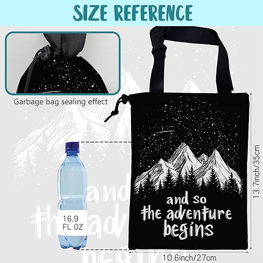 Mountains and Stars Car Garbage Bag The Adventure Begins Drawstring Car Trash Bag Hanging for Back Seat with Adjustable Buckle Canvas Vehicle Trash Can Easy-to-Install