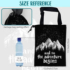 Mountains and Stars Car Garbage Bag The Adventure Begins Drawstring Car Trash Bag Hanging for Back Seat with Adjustable Buckle Canvas Vehicle Trash Can Easy-to-Install