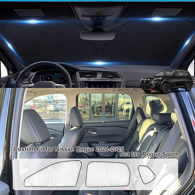 KMF Thicken Sun Shades for Nissan Rogue(Not Sport) 2021-2025 Accessories, Full Car Window Covers Sunshade for Windshield Side Rear, UV Block and Blackout Protect Privacy for Car Camping Outdoor 8pcs