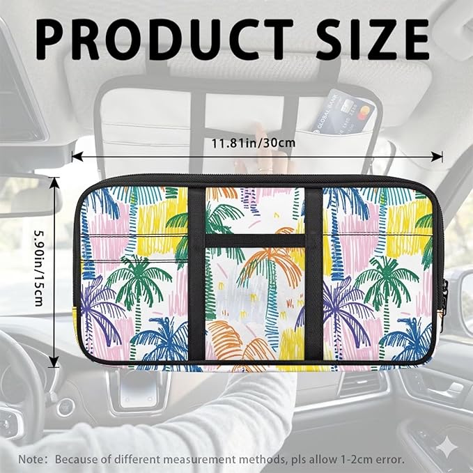 Car Sun Visor Storage Bag,Colorful Coconut Tree Truck Visor Organizer Card Sleeve Pocket Document Holder for Registration, Driving Licens