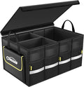 Oasser Car Trunk Organizer, 3 Compartments Collapsible Waterproof Car Organizer Storage with Foldable Cover, Reflective Strip,