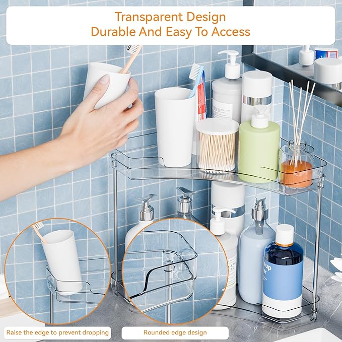 Yieach 2 Tier Corner Bathroom Counter Organizer,Clear Sink Shelf,Bathroom Corner Organizer and Storage for Restroom,Vanity Co
