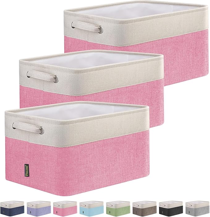 BALEINE 3 Pack Fabric Closet Storage Bins for Shelves, Linen Closet Organizers and Storage, Decorative Baskets for Organizing