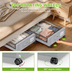Under Bed Storage with Wheels, 4-Pack Underbed Storage Containers with Clear Lids, Under Bed Shoe Storage Organizer, Rolling 