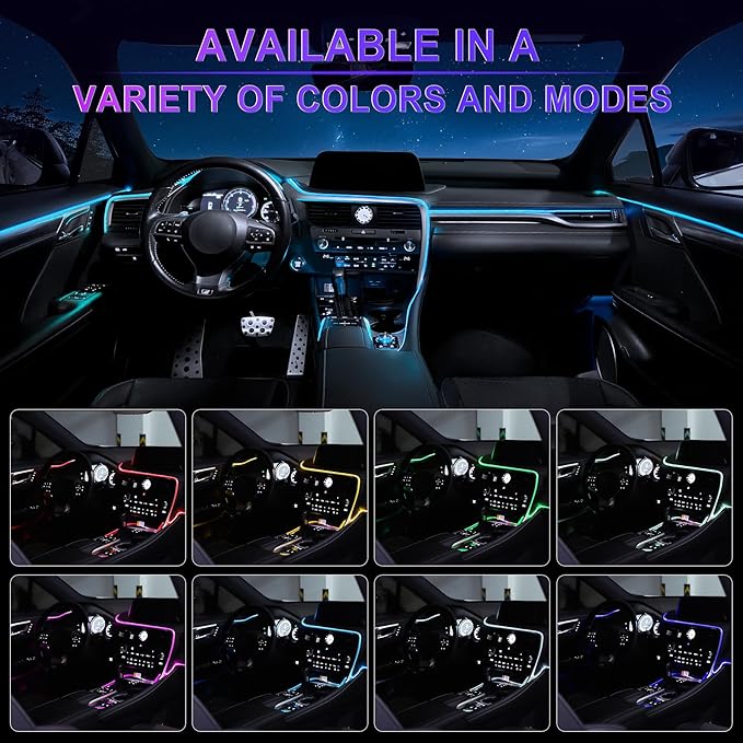 LivTee Smart LED Car Lights Interior with USB Port, LED Strip Fiber Optic Ambient Lighting Car, Wireless App Control, Sync to Music, Car Decorations Interior Accessories Gifts for Women Men, 6 in 1