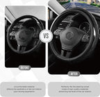 Road Comforts Leather Steering Wheel Cover – Black & Black, Universal Fit 14.5-15 Inch, Microfiber Leather, Anti-Slip & Breat