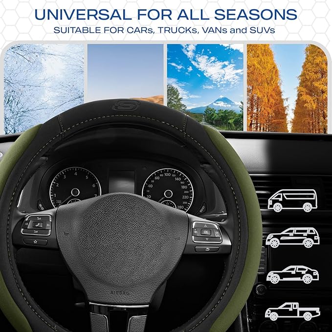 Skechers Steering Wheel Cover, Memory Foam Car Steering Wheel Cover,14.5-15inch Anti-Slip Safety Comfortable Desgin, Universa
