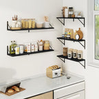 Floating Bookshelf with Brackets, Black Floating Shelves, 36 inch Wall Shelves Set of 3, Particle Board Wooden Shelf for Kitc