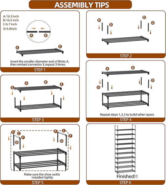10 Tier Shoe Rack, Tall Shoe Rack for Entryway, Shoe Organizer for Closet, Shoe Storage for Front Door Entrance & Entryway, L