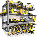 YYR Large Power Tool Organizer Wall Mount, Heavy Duty Metal Cordless Drill Storage Rack with Battery Charging Station Shelf, 