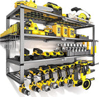 YYR Large Power Tool Organizer Wall Mount, Heavy Duty Metal Cordless Drill Storage Rack with Battery Charging Station Shelf, 