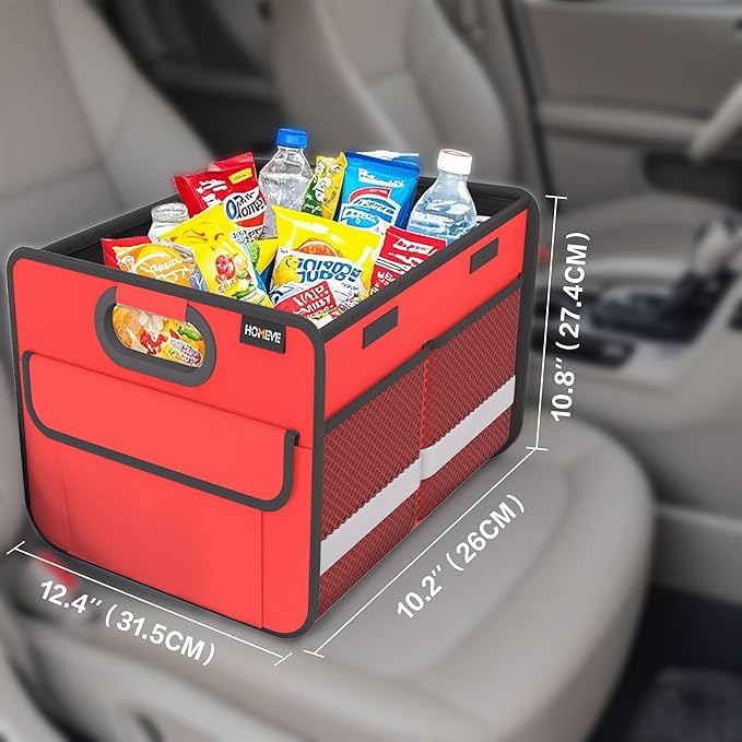Homeve Trunk Organizer, Car Storage, Reinforced Handles, Collapsible Multi-Compartment Car Organizers, Foldable, Waterproof, 2 