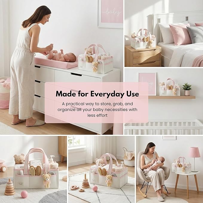 PeraBella Baby Diaper Caddy Organizer, XL Baby Basket Shower Gift Caddy, Portable Felt Changing Table Basket, Nursery Storage