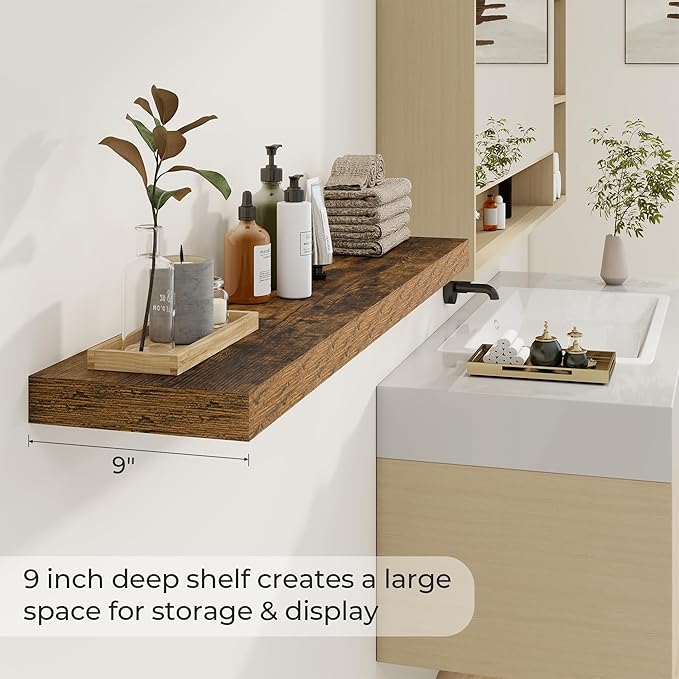 Dreamland 48 Inches Floating Shelves for Wall, 9.3 Inch Deep Floating Shelves Set of 2, Large Display & Storage Shelf, Wall S