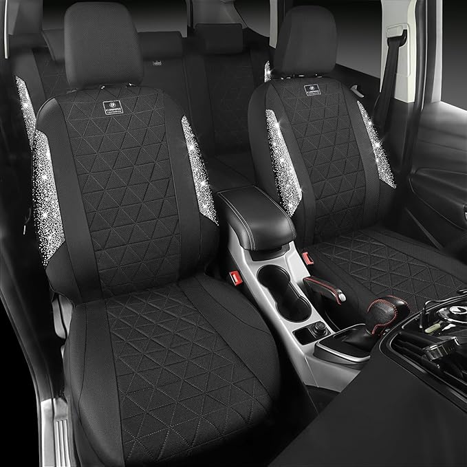 CAR PASS Oxford Bling Diamond Car Seat Covers Full Set Interior Sets, Waterproof Shining Glitter Sparkly Crystal Universal Ar