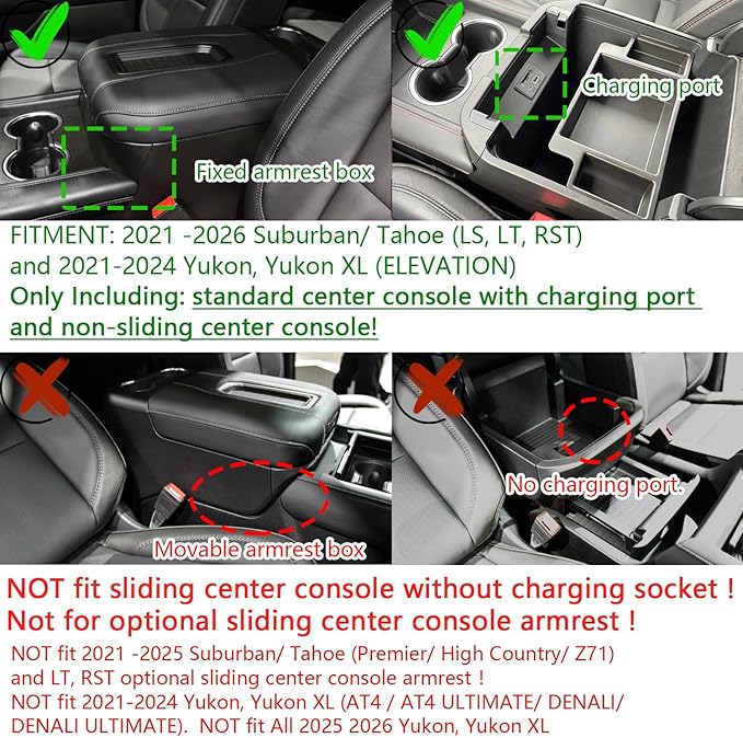 EDBETOS Center Console Organizer Tray for 2021-2026 Chevy Tahoe/Suburban and 21-2024 GMC Yukon Accessories, Fit Standard Console with Charging Socket Only, NOT for Power Sliding Console, Red