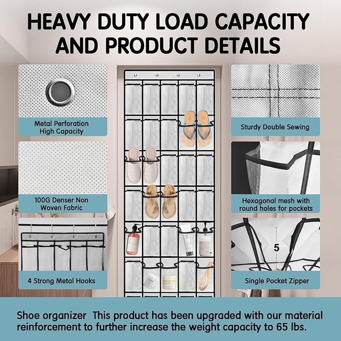 Kotkn 35 Compartment Over The Door Storage - Breathable Mesh Hanging Organizer with Large Pockets, Space Saving Design for Me