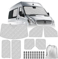 Mercedes Sprinter Sun Shade 7-Piece Set 2019-2023 | Full Cabin Thermal Insulation Kit for LWB Vans | UV Blocker + Privacy Covers (Front/Rear/Side Windows)