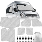 Mercedes Sprinter Sun Shade 7-Piece Set 2019-2023 | Full Cabin Thermal Insulation Kit for LWB Vans | UV Blocker + Privacy Covers (Front/Rear/Side Windows)