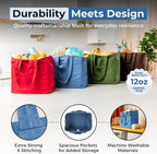 VeraMia Canvas Grocery Bag 3pc XL Set with Real Pockets, Long Shoulder Strap and Short Handle. Heavy Duty, Foldable, Washable