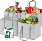 Reusable Grocery Bags Foldable 4-Pk, Heavy Duty Large Reusable Shopping Bags with Handles, Collapsible Tote