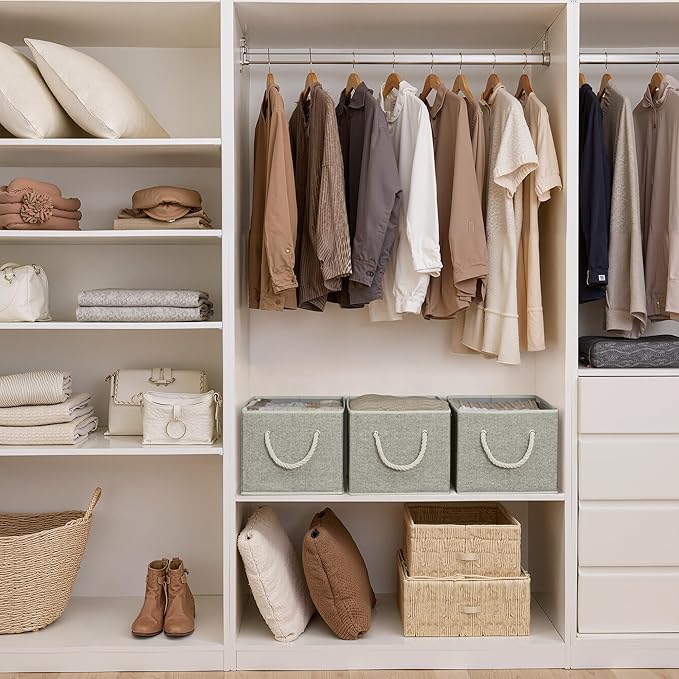 StorageWorks Fabric Storage Bins for Shelves, Storage Baskets for Closet Organization, Organizer Bins for Clothes Storage, Gr