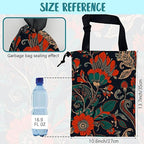 Car Garbage Bag Abstract Red and Green Flowers Hanging Canvas Car Trash Bag Drawstring Car Back Seat Organizer for Car Back Front Seat Console with Adjustable Buckle