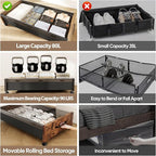KITHELP Wooden Under Bed Storage with Wheels, 80L Extra-large Rolling Under the Bed Storage Bins 2 Pack with Removable Lid, U
