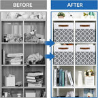 Temary 12x12x12 Fabric Storage Bins 4 Pack with Leather Handle, Foldable Cubes Storage Box Baskets for Closet, Shelf (White&L