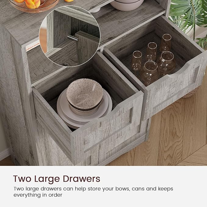Iwell Storage Cabinet with 2 Drawers & 2 Adjustable Shelves, Kitchen Cabinet, Cupboard, for Living Room, Kitchen, Entryway, H