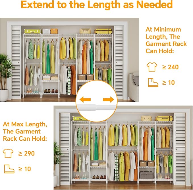 Higeego H5 Pro Heavy Duty Clothes Rack Wardrobe Closet for Hanging Clothes, Freestanding Garment Rack with Expandable Hanger 