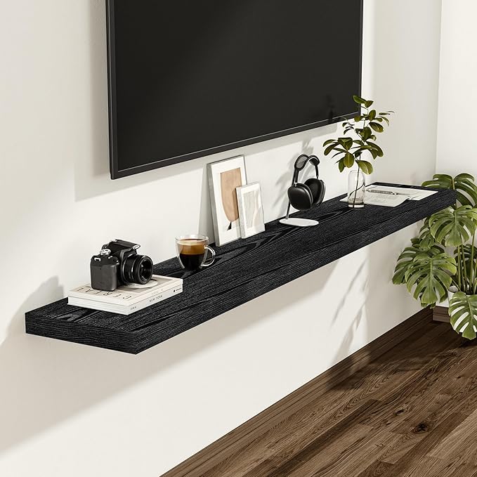Vivelove Black Floating Shelves 55 Inches Wide, 12" Deep Wall Shelves for Bedroom, Bathroom, Living Room, Kitchen, Office, Ru