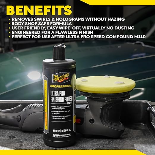 Meguiar's Professional Ultra Pro Finishing Polish M21032, Car Polish for a Mirror-Like Finish on Your Car, Removes Swirls and Rotary Holograms While Increasing Gloss and Shine, 32 Oz