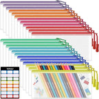 24pcs Mesh Zipper Pouch Bags 9.3 x 4.7 Inches, 8 Color Small Clear Pouches Bulk, Travel Cosmetics Organization, Classroom and