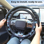 Leather Steering Wheel Cover – 14.5-15 in Universal Black, Perforated Breathable Grip, Anti-Slip Sport Ridge Pattern, Odor-Free Car Interior Upgrade for Cars Trucks SUVs