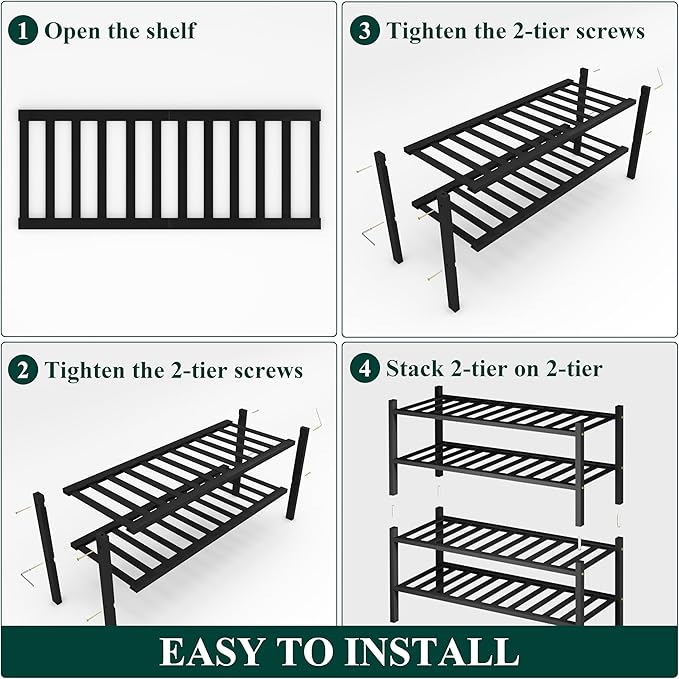 Smiry Shoe Rack, 4 Tier Bamboo Shoe Organizer, Stackable Free Standing Wooden Shoe Storage Shelf for Closet, Entryway, Front 