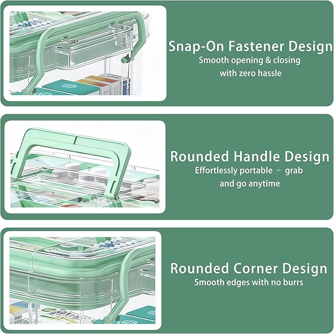 UFI Clear Medicine Storage Box with Lids, 2 Pack Portable First Aid Organizer with Handle, Stackable Storage Containers for F