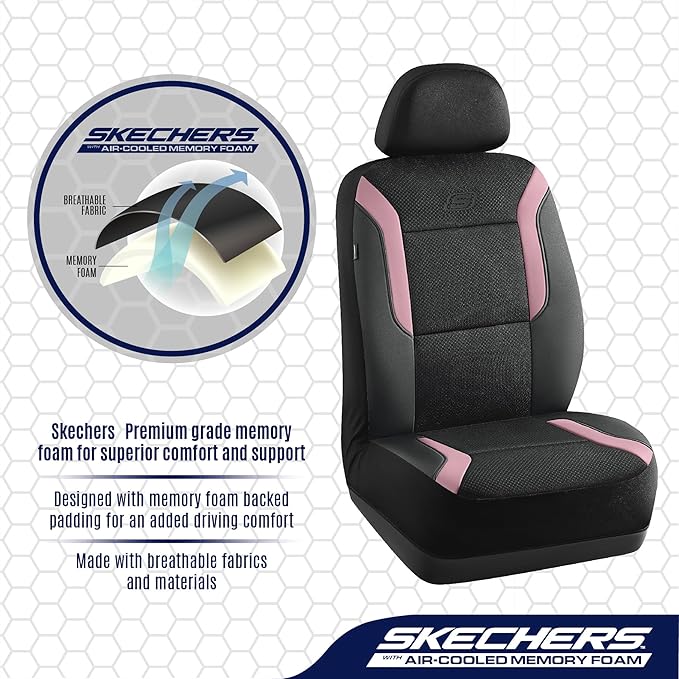 Skechers Memory Foam Car Seat Covers, Air Cool Mesh Thick Seat Covers, Car Seat Covers Front Seats Airbag Compatible, Automot