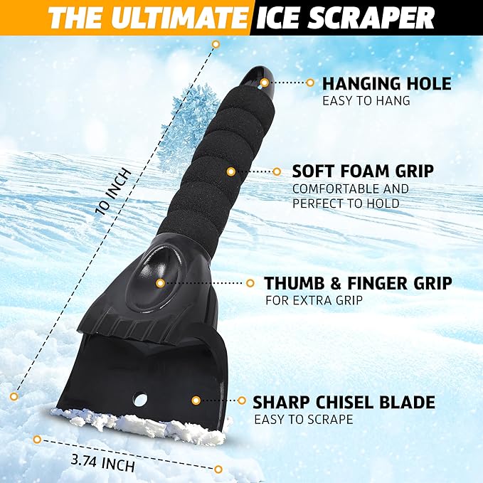 EcoNour Ice Scrapers for Car Windshield (1 Pack) | Car Ice Scraper | Window Snow Scrapper for Car to Remove Snow and Frost | Car Snow Accessories