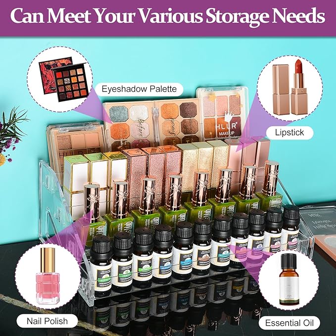 JessLab Nail Polish Organizer, 4-Tier Clear Acrylic Sunglass and Essential Oil Holder, Makeup Organizer for Bathroom Vanity C