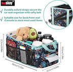 HEYSKAY Car Seat Organizer-Passenger Seat Organizer, Collapsible Small Car Seat Organizer for Console Front/Back, Car Caddy with 4pc Drink Holders Automotive Backseat Organizer for Kids
