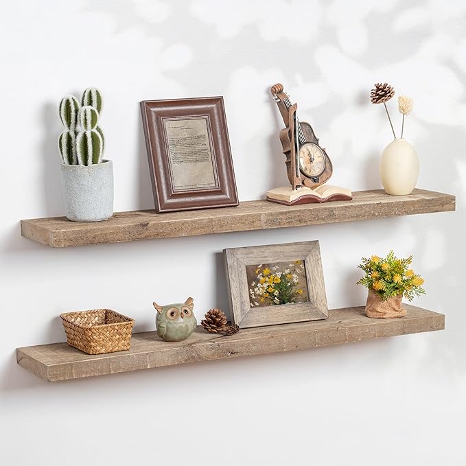 Floating Shelves | 8" Deep Rustic Reclaimed Barnwood Wall Hanging Shelves with Invisible Heavy-Duty Metal Bracket | Wall Moun